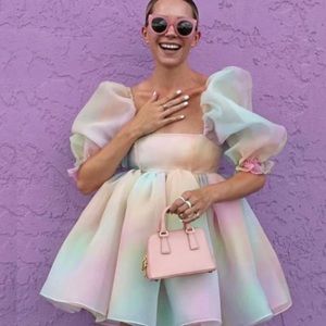 Rainbow puff dress looks like selkie